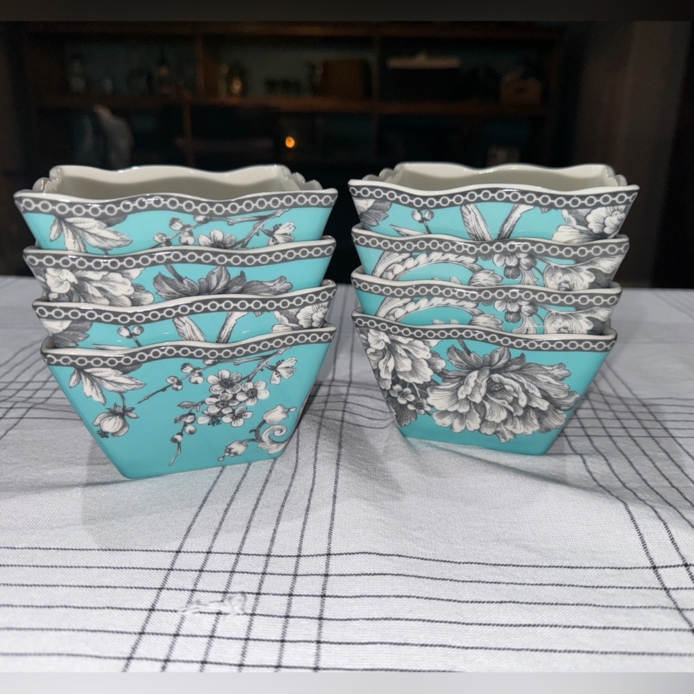 Discontinued 222 FIFTH Adelaide Turqouise Fine China: Set of 8 Bowls